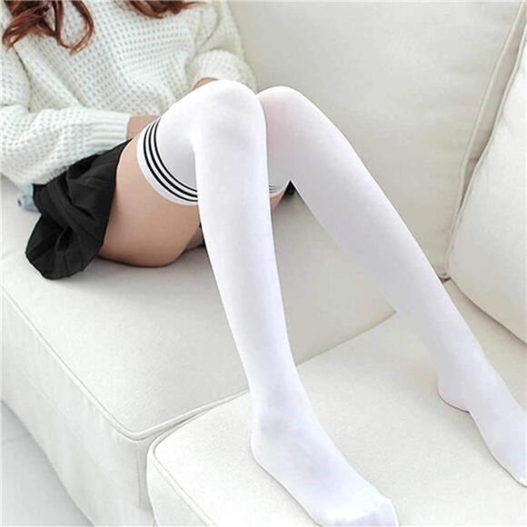 Extra Long High Thigh Socks Striped Over Knee Thin Tights Long Stocking - Picture 5 of 8